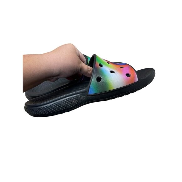 Crocs Slide Sandals Solarized Black Colorful Graphic Slides Men’s 11 Multicolor - Picture 3 of 5